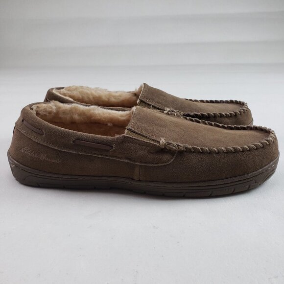 Eddie Bauer Westhaven Slipper Mens 13 Brown Suede Slip On Faux Fur House Shoe - Picture 2 of 14
